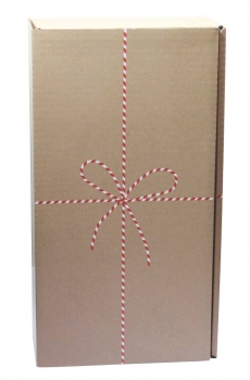 Geschenkschachtel 2er natur rechteckig glatt bedruckt rot/weisse"Geschenkkordel" mit Klappdeckel